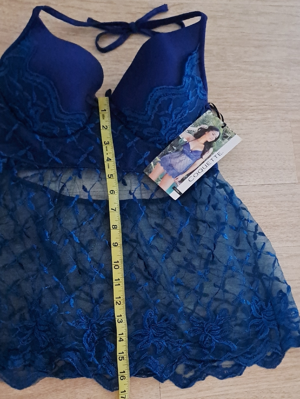 Coquette. Navy Blue Lace Halter Babydoll Chemise - Women Intimates - Picture 4 of 6